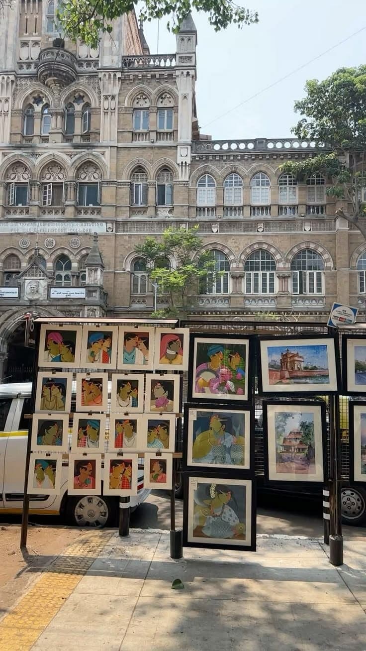 Paintings for sale on the pavement in Kala Ghoda