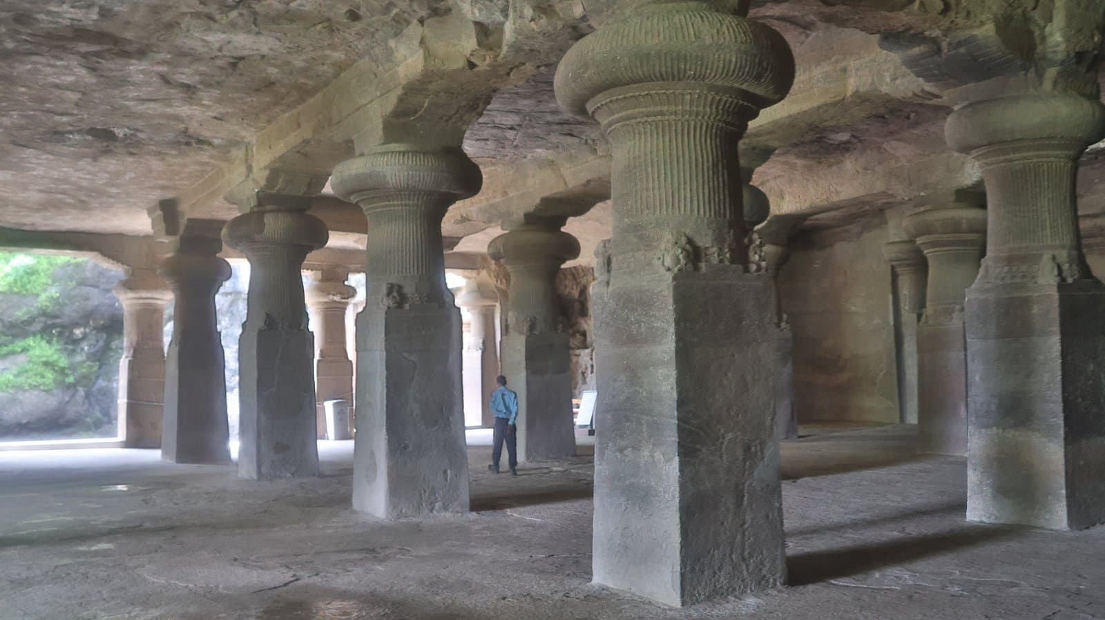 The pillared hall inside the main cave at Elephanta