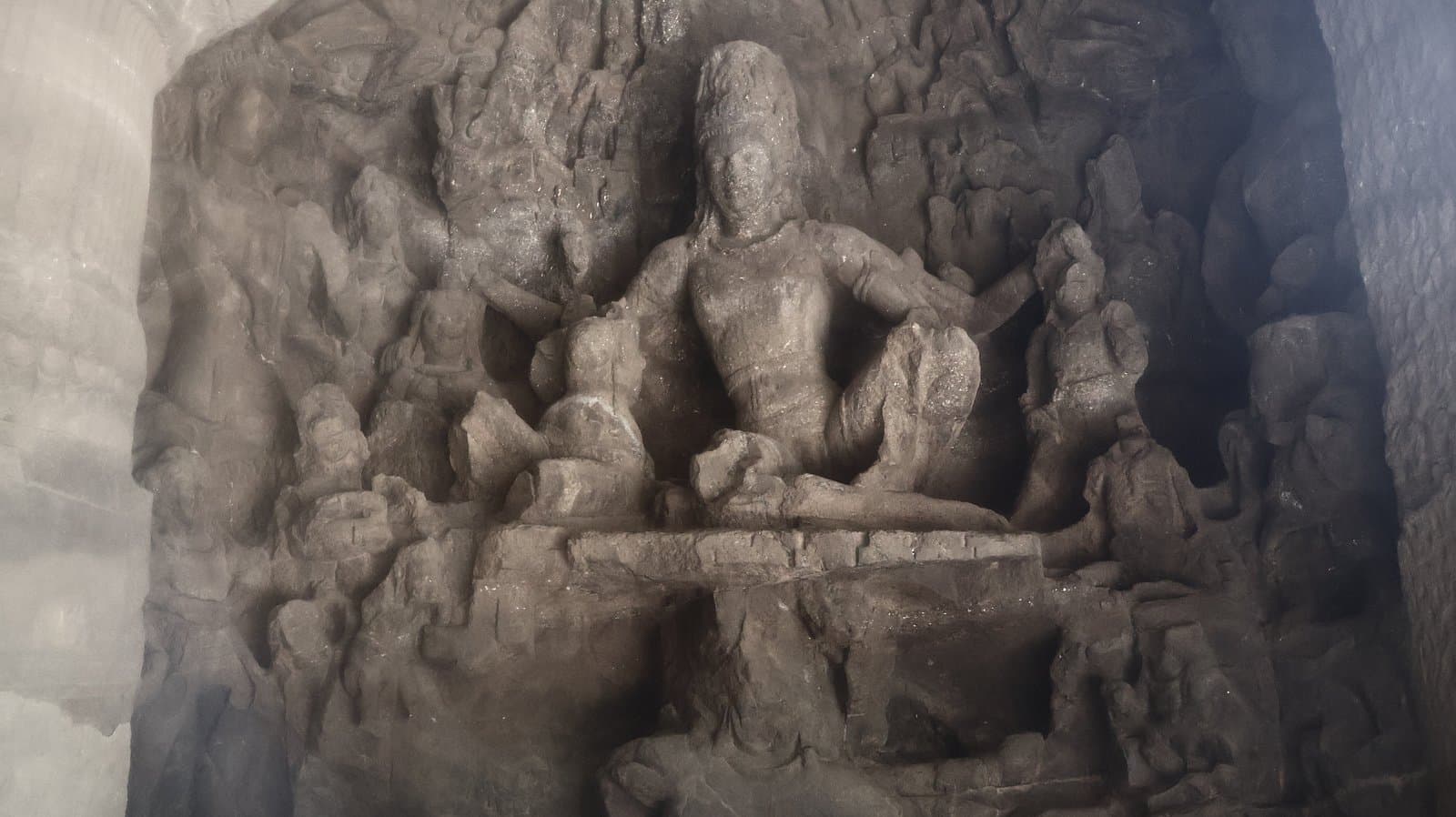 Shiva as the great yogi, a carved panel in the main cave