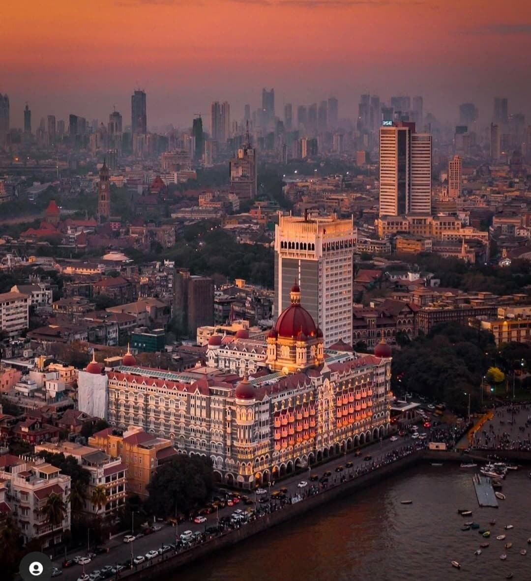 Aerial view of the Taj Mahal Palace Hotel and Colaba
