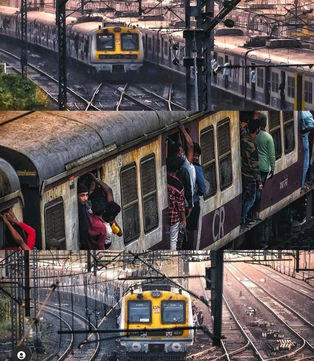 Mumbai local trains at a busy station