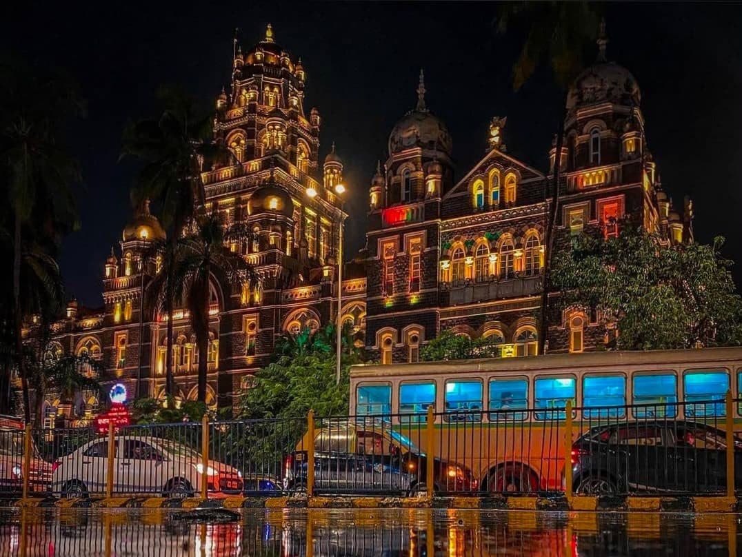 Chhatrapati Shivaji Terminus illuminated at night