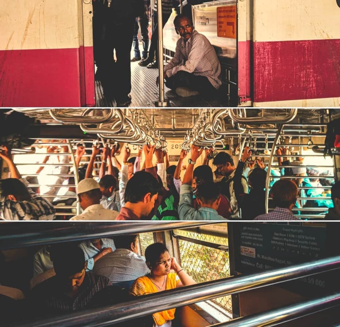 Commuters inside a Mumbai local train