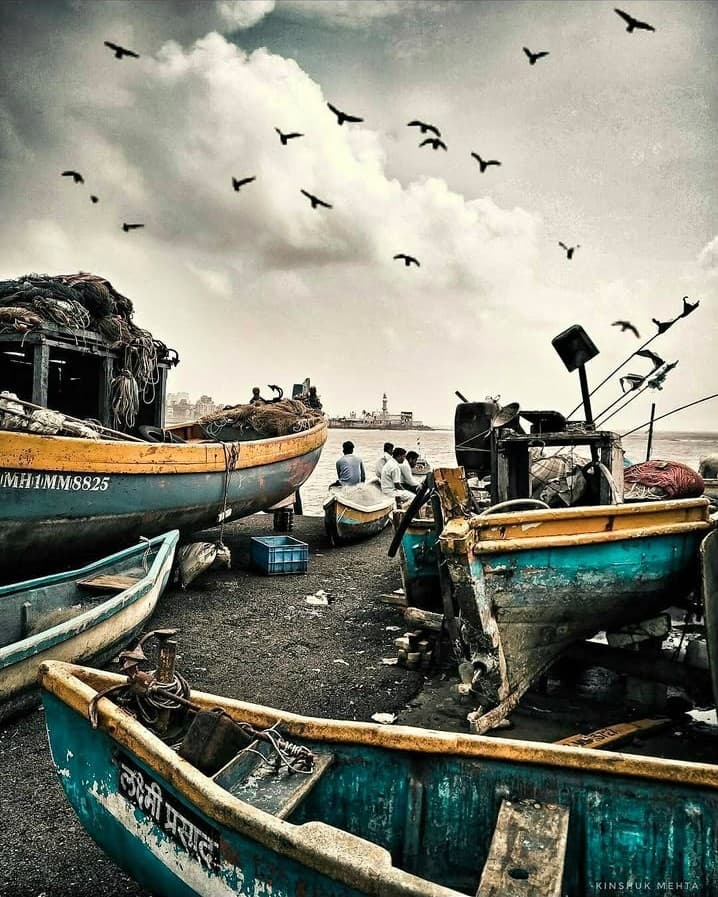Fishing boats pulled up on the shore