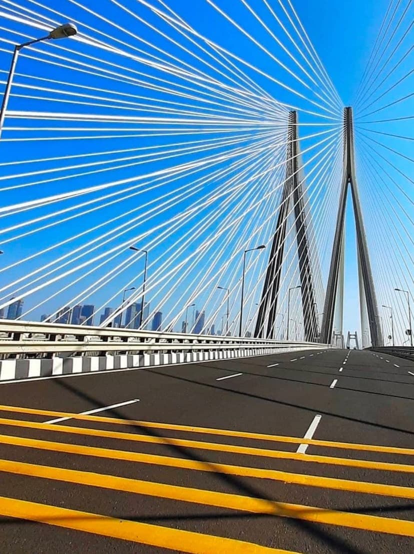 Cables of the Bandra–Worli Sea Link against a blue sky