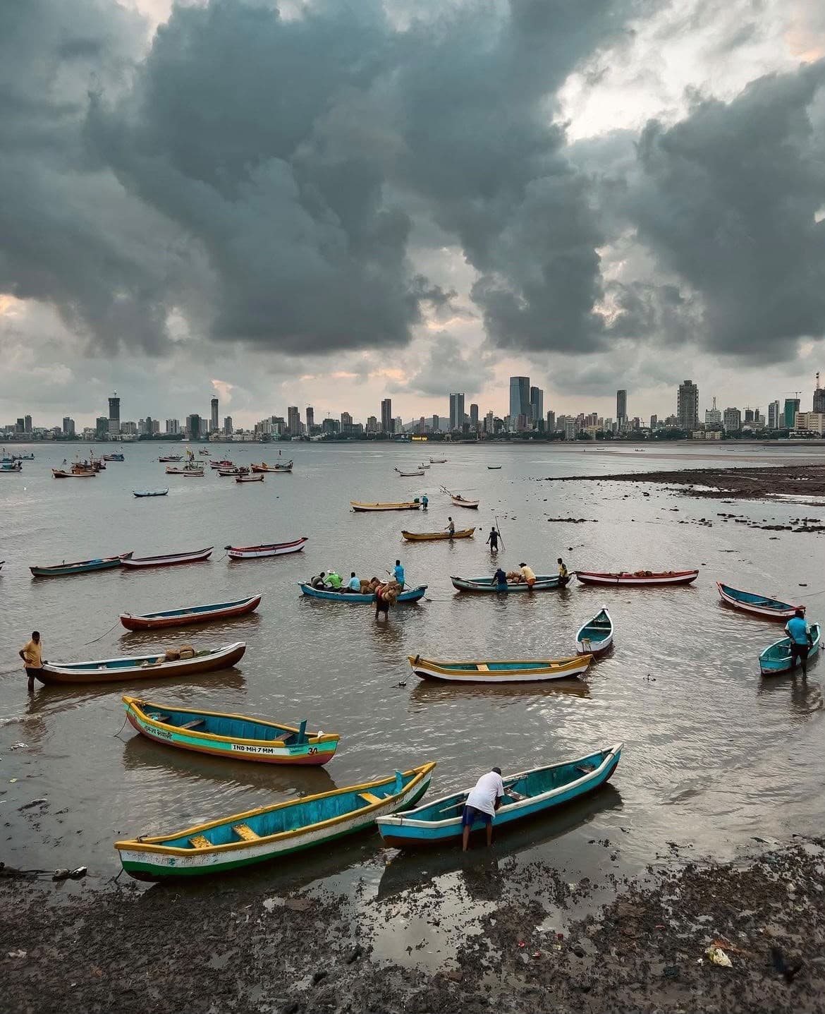 Fishing boats moored off the Worli shoreline