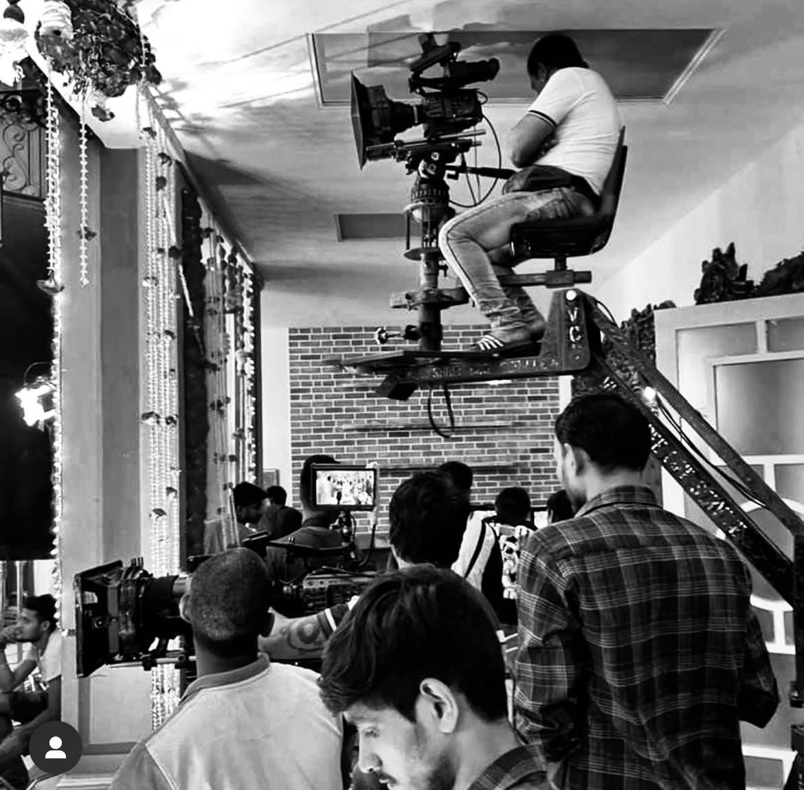 A camera crane on a film set