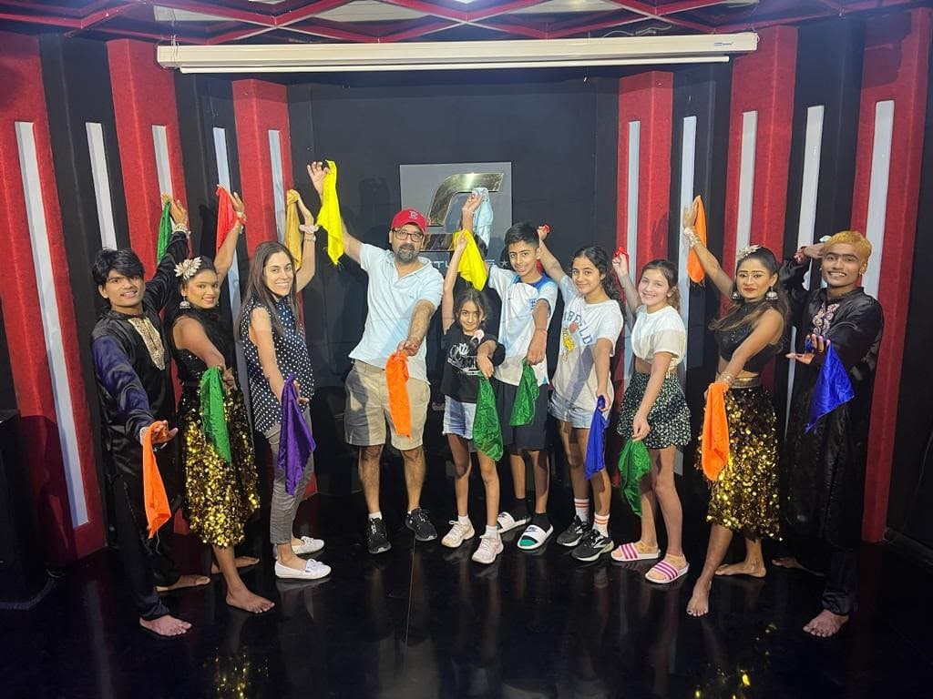 Guests on stage at a Bollywood dance studio