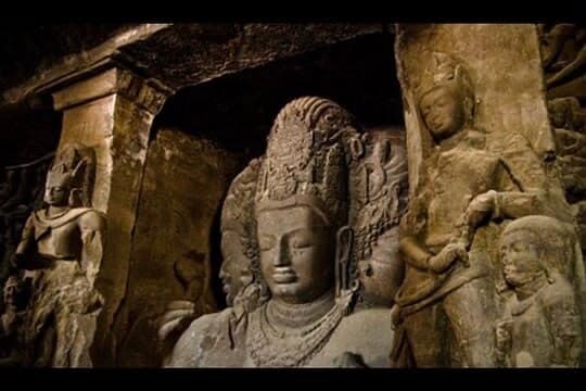 A sculpture inside the Elephanta Caves