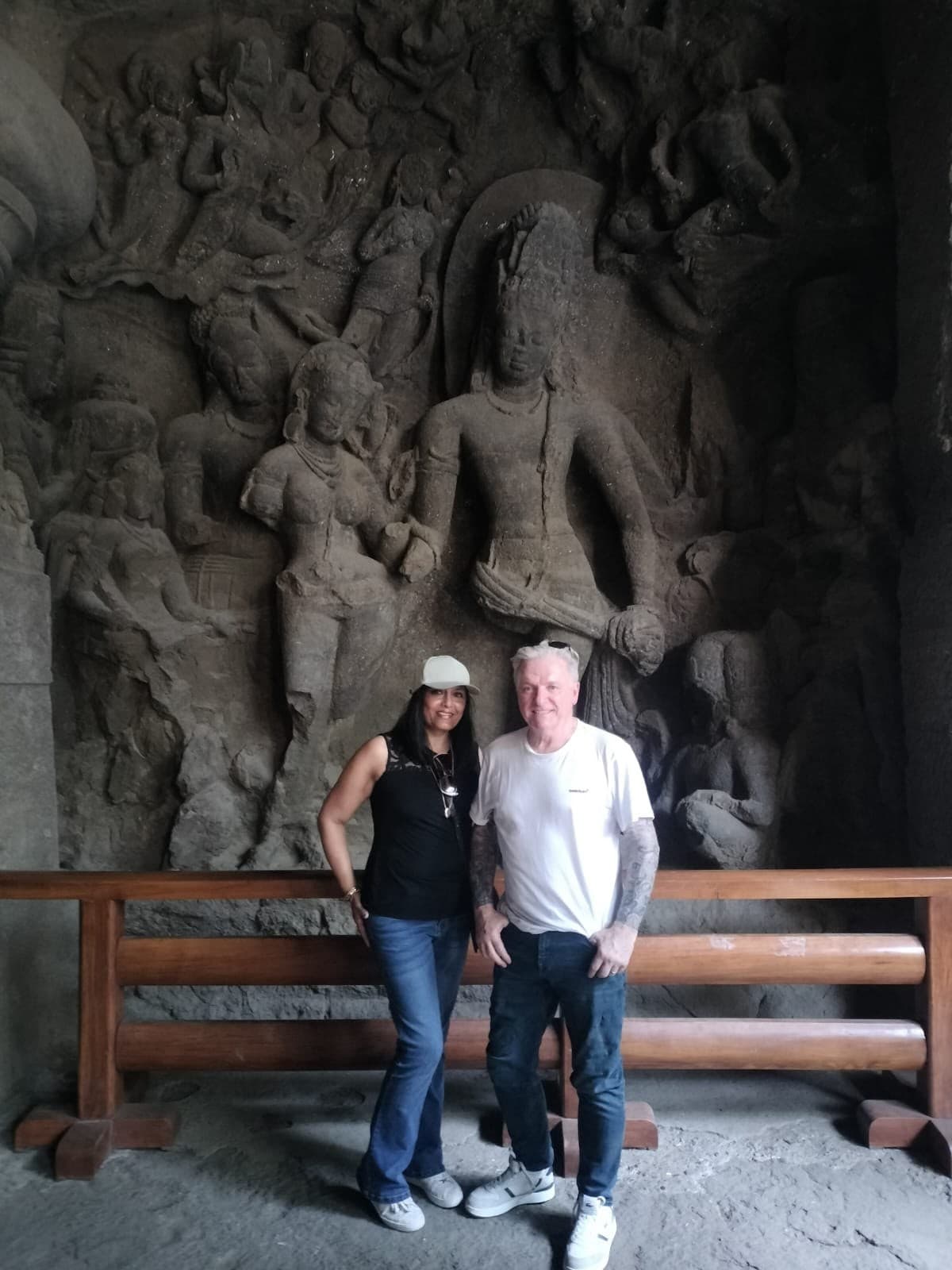 Guests inside the Elephanta Caves