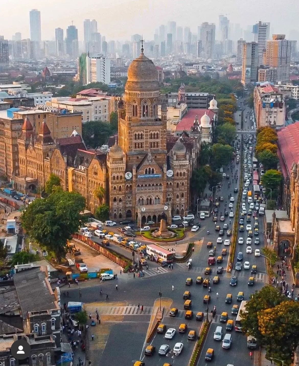 Aerial view of Mumbai's Fort district and CST