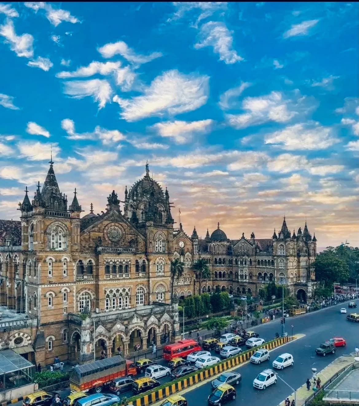Chhatrapati Shivaji Terminus under a blue sky