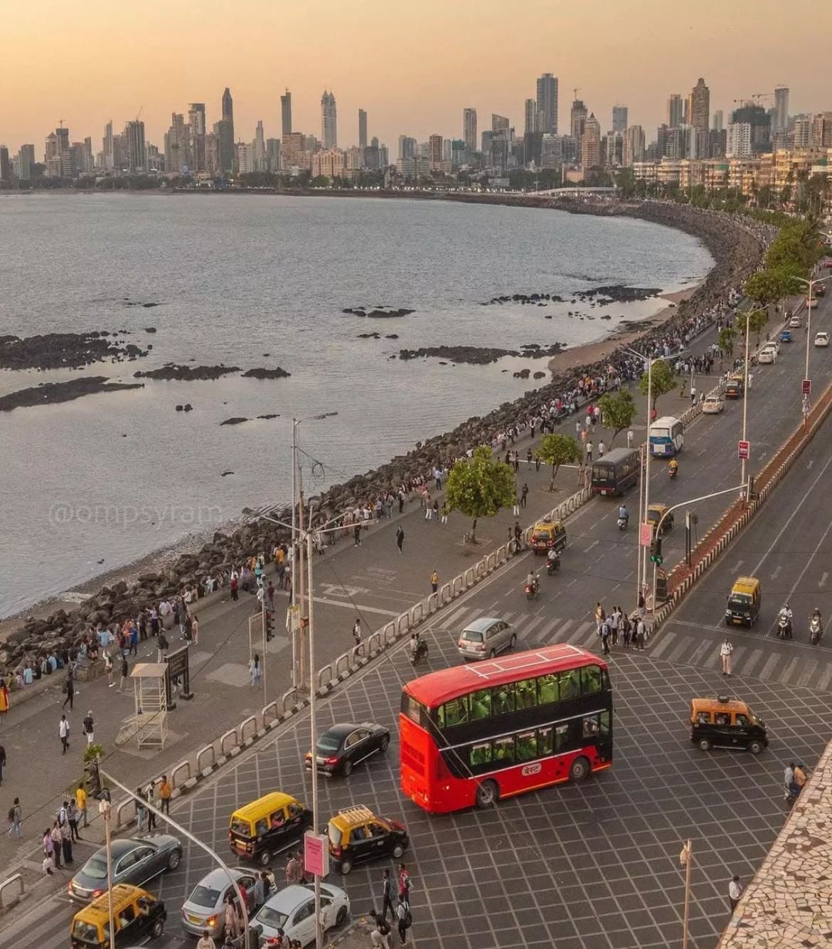 Marine Drive with a red double-decker bus