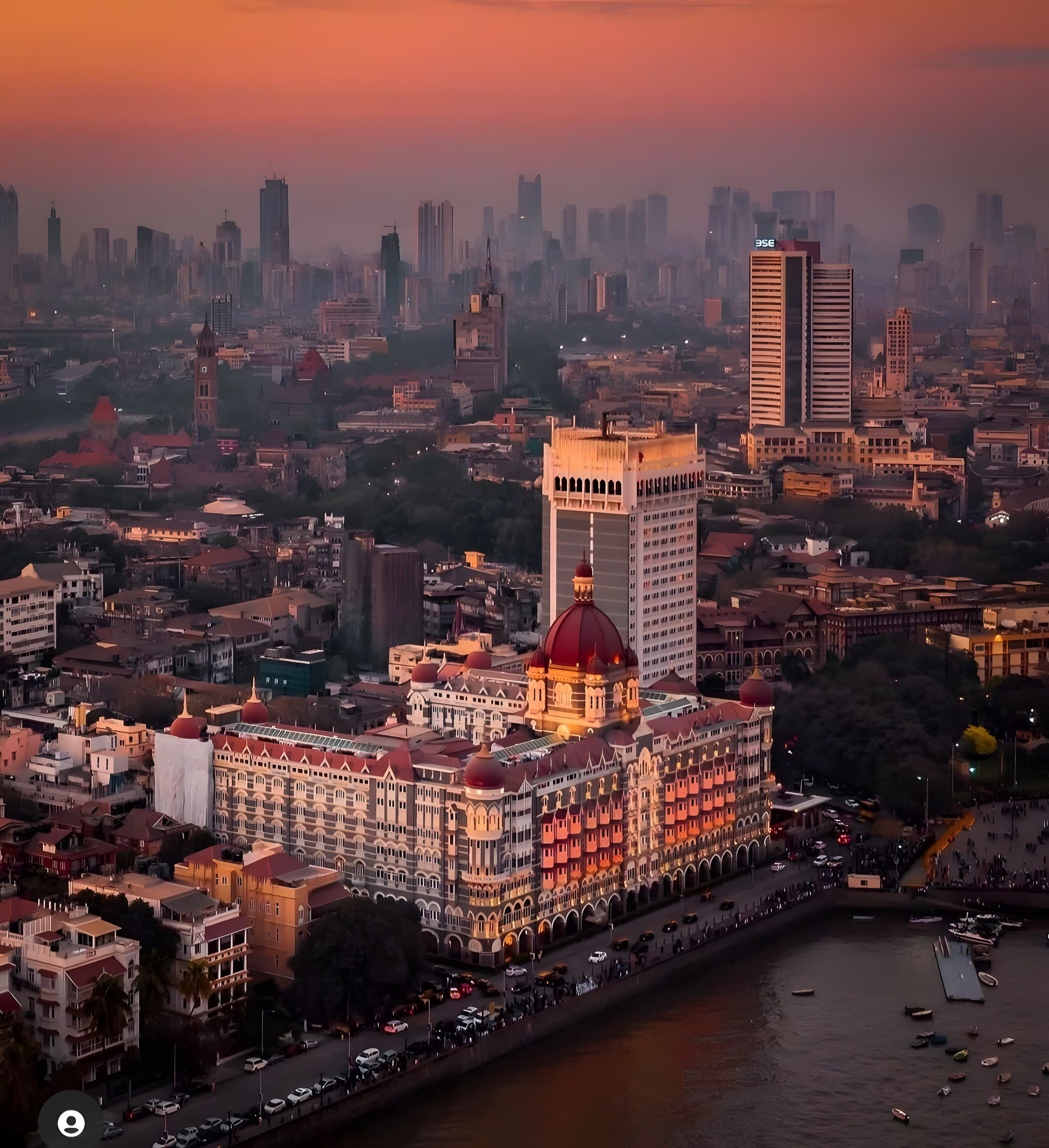 Aerial view of the Taj Mahal Palace Hotel and Colaba